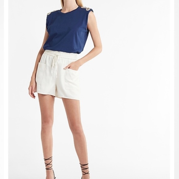 Express Navy Embellished Padded Shoulder Crew Neck Tee- NWT - Picture 6 of 14